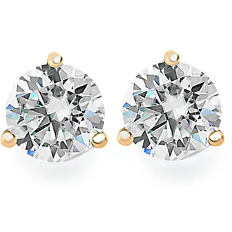 Pompeii3 40Ct Round Brilliant Cut Natural Quality VS2-SI1 Diamond Stud Earrings in 14K Gold Martini Setting