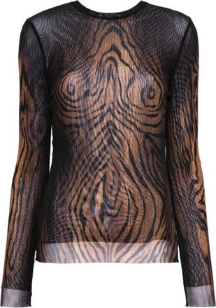 Jean Paul Gaultier Gedrukt Hout Mesh Longsleeve Top - Dames - Longsleeves - Veelkleurig - XS - Tops