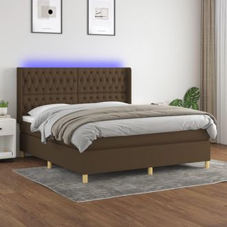 vidaXL Cama Box Spring Colch&oacute;n Luces Led Tela Marr&oacute;n Oscuro 180x200cm Vidaxl