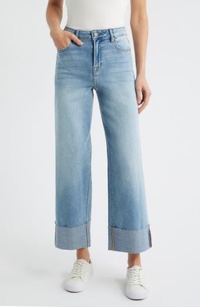 Hidden Jeans Cuffed High Waist Ankle Wide Leg Jeans in Medium Wash at Nordstrom, Size 30