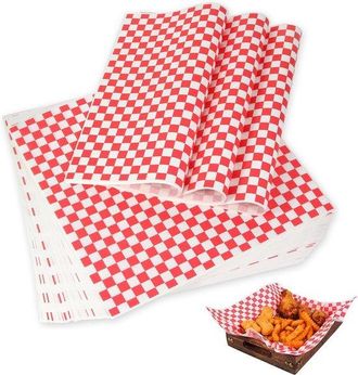 OEM 100 Hojas De Papel Antigrasa, Papel Para Delicatessen, Papel Encerado Seco, Papel Envolver S&aacute;ndwiches Hamburguesas, 30 X 30 Cm, Cuadros Rojos