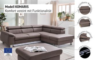 Cotta Ecksofa »Komaris L-Form, B: 249 cm« mit Kopfteilverstellung, optional Bettfunktion, Bettkasten & Licht