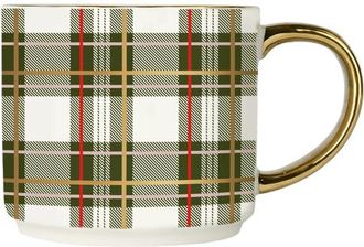 Sweet Water Decor Gold Handle Holiday Coffee Mug in Green Plaid at Nordstrom