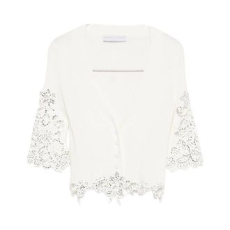 Ermanno Scervino Cardigans, female, White, Size: M Embroidered Cotton Cardigan