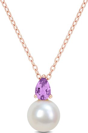 Mimi & Max 5/8ct TGW Created Alexandrite Cultured Freshwater Pearl Necklace Yellow Silver