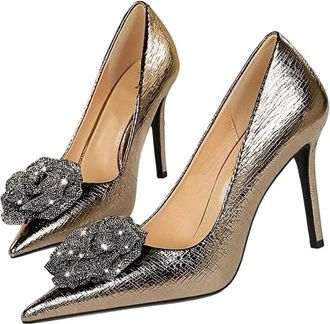 Generic Women Pointed Toe High Heel Pumps Elegant Party Thin Floral Crystal Party Dress Shoes