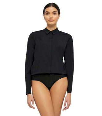Wolford Black Solid Shirt Collar Top