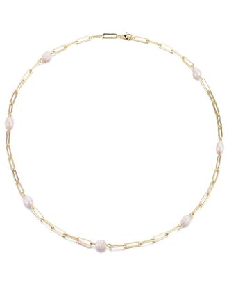 Adornia Adornia 14K Plated 8Mm Pearl Station Paper Clip Chain Necklace