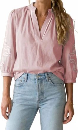 Naked Zebra 3/4 Sleeve Abstract Applique Blouse In Pink