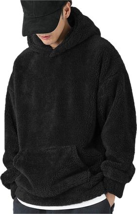 Generic Mens Hoodies Fluffy Sherpa Hooded Sweatshirt Casual Autumn Winter Warm Jumper Fuzzy Hoody Sweatshirt Comfortable Loose Baggy Trendy Teddy Fleece Kanga