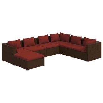 vidaXL Set Muebles De Jard&iacute;n 7 Piezas Y Cojines Rat&aacute;n Sint&eacute;tico Marr&oacute;n Vidaxl