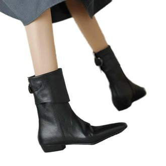 Generic GLDFW Womens Mid-Calf Boots Low Heel Soft Leather Lined Ankle Boot Versatile Comfortable Warm Winter Shoes Black