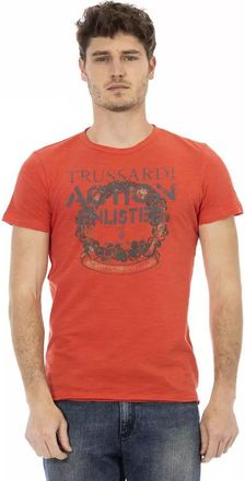 Trussardi Mens Crew Neck Short Sleeve Tshirt - Red Cotton - Size X-Large