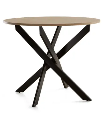 Home Heavenly Mesa Redonda Comedor Cocina Blake, Mesa Industrial 90 Cm Di&aacute;metro Con Patas Met&aacute;licas Entrecruzadas. Color: Roble - Negro - Home Heavenly