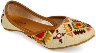 Fuchsia Embroidered Jutti Flat in Beige at Nordstrom, Size 11