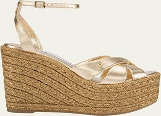 Jimmy Choo London 100mm Korra Metallic Leather Espadrille Platform Sandals