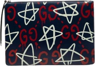 Gucci Pre-owned Clutches, female, Blue, Size: ONE SIZE Pre-owned GG Ghost Leather Clutch Bag