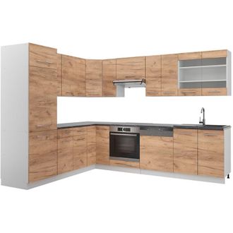 Vicco Cucina angolare completa Fame-Line, Quercia dorata/bianco, 227 x 60 cm senza piano di lavoro