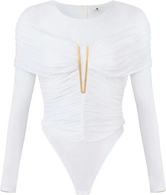 Elisabetta Franchi Body van lichtgewicht cr&ecirc;pe jersey - Dames - Tops - Wit - Maat: S Jersey