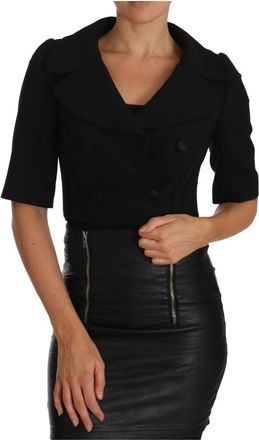 Dolce & Gabbana Elegante Zwarte Wollen Korte Blazer - Dames - Blazers - Zwart - 2XS - Wol - Jassen