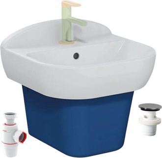 Vitra Lavabo Infantil Vitra Sento Kids De 45 Cm + Tapa De Sif&oacute;n Azul + Sif&oacute;n Y Desag&uuml;e Wirquin