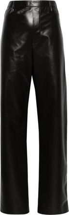 Bottega Veneta Black Low-Waist Straight-Leg Leather Trousers - Womens - Lamb Skin/Cotton