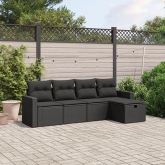 vidaXL Set De Muebles De Jard&iacute;n 5 Pzas Y Cojines Rat&aacute;n Sint&eacute;tico Negro Vidaxl