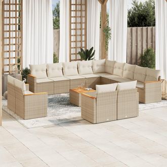 vidaXL Set Sof&aacute;s De Jard&iacute;n 14 Pzas Con Cojines Rat&aacute;n Sint&eacute;tico Beige Vidaxl