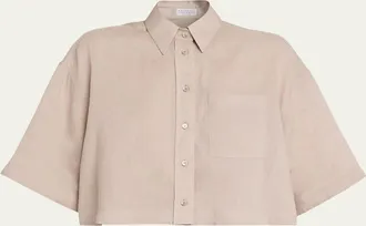 Brunello Cucinelli Cropped Button-Down Linen Shirt