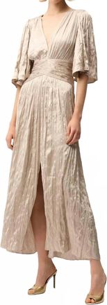 Joseph Ribkoff Pleated Satin V-Neck Maxi Dress In Parchment