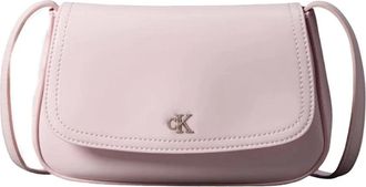 Calvin Klein Tassen, Dames, Roze, ONE Size, Leer, Monogram Plaque Camera Bag