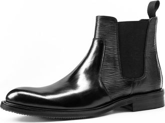 Generic Men Chelsea Boots Leather Elastic Sided Pleated Slip On Wearable Non Anti-slip Classic Slip On(6.5 UK)