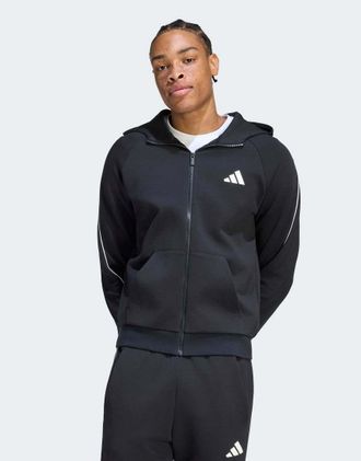 adidas Stadium - Felpa con cappuccio e zip nera con logo piccolo-Nero