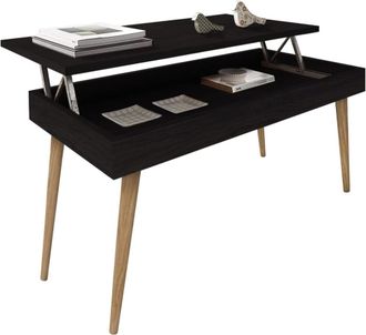 HOGAR 24 Mesa Centro Elevable Madera Color Negro y Patas Color Encerado