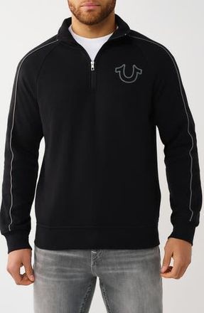 True Religion Quarter Zip Track Pullover in Jet Black at Nordstrom Rack, Size X-Large