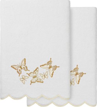 Linum Home Textiles 100% Turkish Cotton Britney Scallop 2Pc Embellished Bath Towel Set