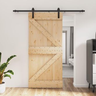Berkfield Home Sliding Door with Hardware Set 95x210 cm Solid Wood Pine in Brown