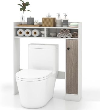 Costway Estante Sobre Inodoro, Organizador De Ba&ntilde;o Independiente Con Estantes Ajustables, Mueble Sobre El Inodoro Con Una Puerta Y Estantes Abiertos, 88 Cm X 