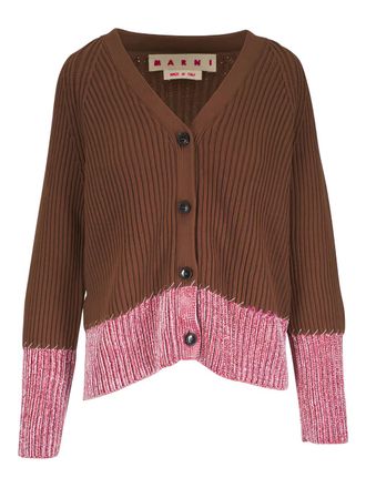Marni ribbed v-neck cardigan - women - Wool - 36 - Brown