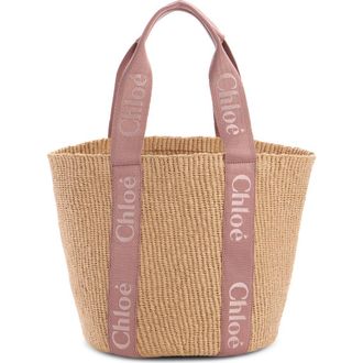 Chlo&eacute; Large Woody Straw Basket Tote in Nougat at Nordstrom