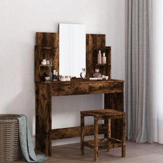Berkfield Home Dressing Table with Mirror Smoked Oak 96x39x142 cm in Brown | Size: 96 x 39 x 142 cm