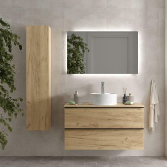 Cygnus Bath Salgar - Mueble De Ba&ntilde;o Nabua 100 Cm Roble Con Tirador De Pesta&ntilde;a Con Lavabo Posar