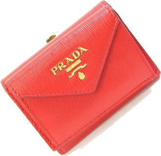 Prada Red Color Leather Wallet (Tri-Fold) (Pre-Owned)