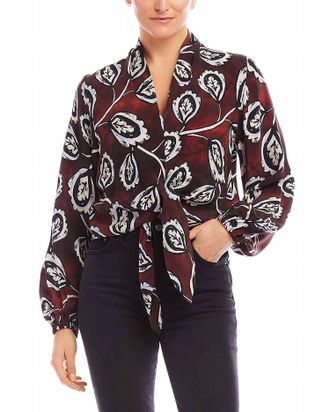 Fifteen Twenty Scarlet Long Sleeve Tie Front Top In Floral Print