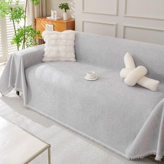 OEM Funda Para Sof&aacute; Esquinero, Funda Para Sof&aacute; De 2/3 Plazas, Funda De Sof&aacute; De Chenilla Gris Claro, Protector De Sof&aacute; Esquinero Con Borlas Decorativas, Gr