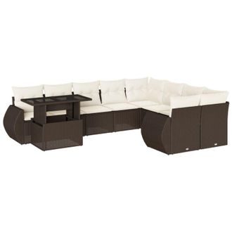 vidaXL Set De Sof&aacute;s De Jard&iacute;n 10 Pzas Y Cojines Rat&aacute;n Sint&eacute;tico Marr&oacute;n Vidaxl
