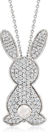 Ross-Simons White Topaz Bunny Pin/Pendant Necklace With 4.5-5mm Cultured Pearl in Sterling Silver