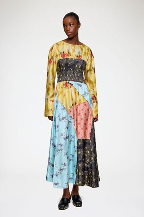 Ganni Iced Aqua Dress in Multi Printed Silk - Size 34 Organic Wool