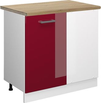 Vicco Armario De Esquina R-line, Rojo Burdeos Alto Brillo, 86 Cm, Et Roble