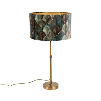 QAZQA Cl&aacute;sico/antiguo L&aacute;mpara De Mesa Bronce Con Pantalla De Terciopelo Dise&ntilde;o Hoja Y Interior Dorado - Parte Terciopelo /textil /acero Redonda Adecuado Par